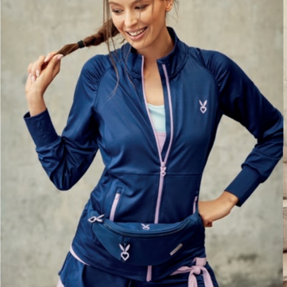 NWT Cardio Bunny Zip Up Jacket Size L Blue & Pink| Sporty Athletic Light jacket